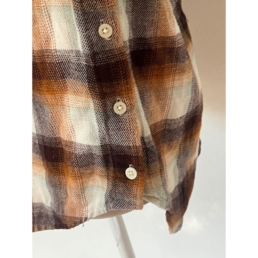 Madewell plaid flannel Button down shirt women's‎ small 100% cotton brown cream - Picture 7 of 13